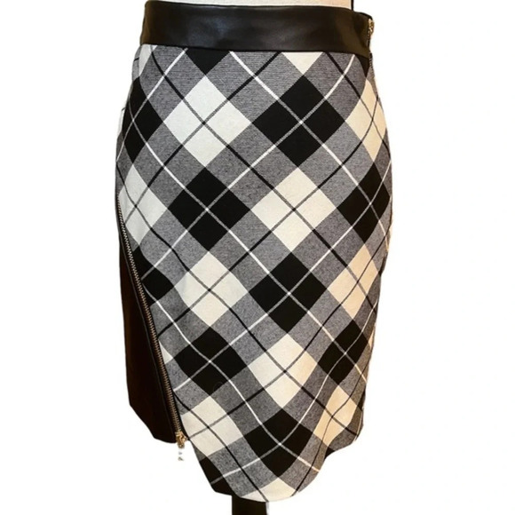 Milly Leather and Plaid Mini Skirt Sz-2 - Picture 1 of 8